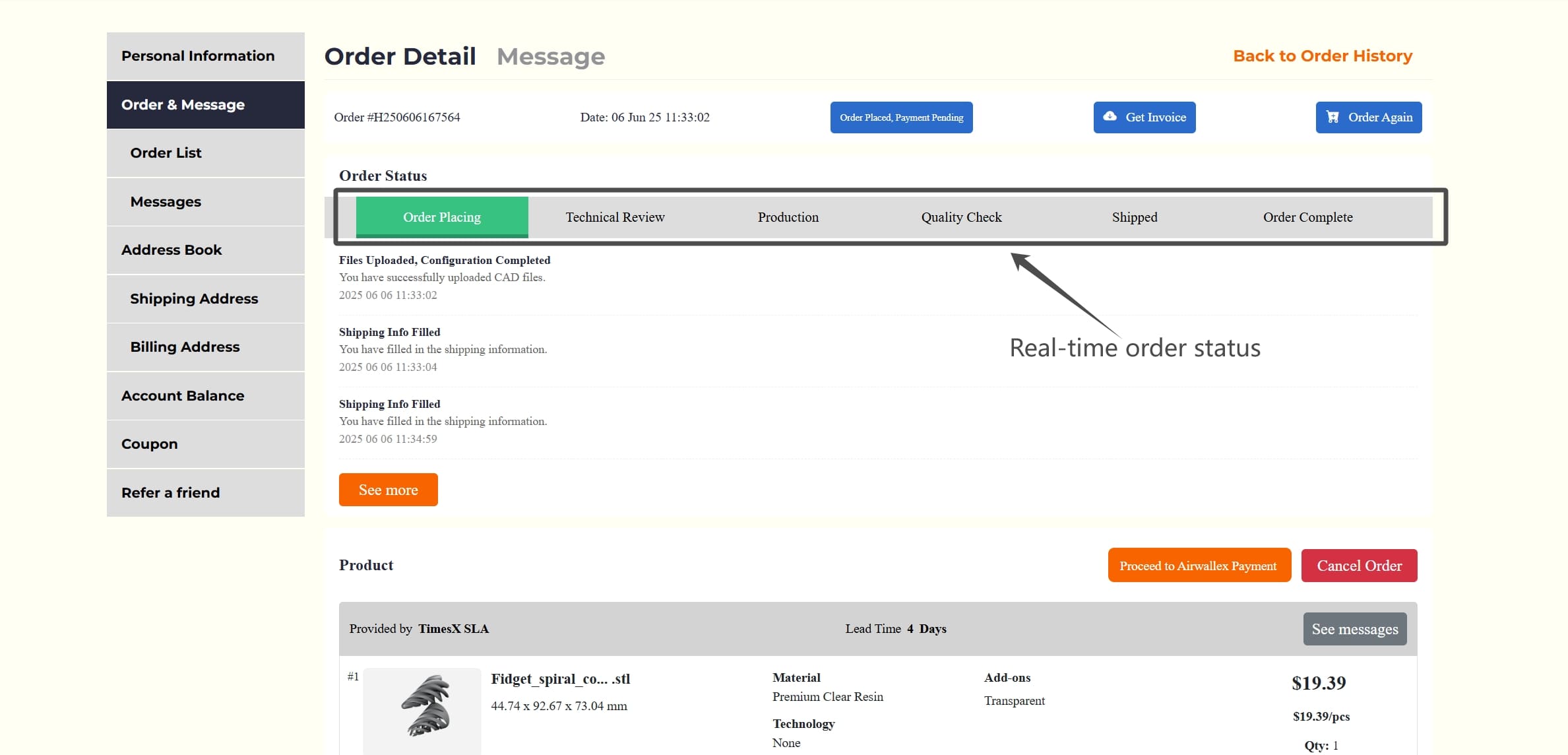 track orders_hi3dp platform